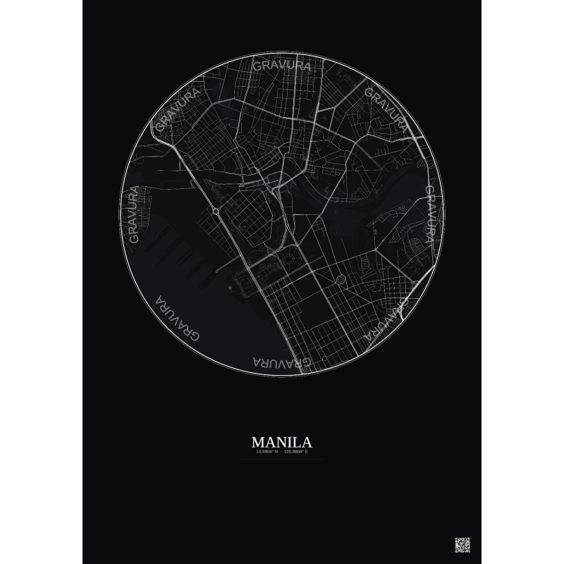 Affiche Manila – Poster carte de ville 2.5km | Gravura – Fond foncé