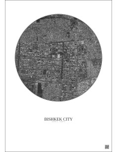 Affiche Bishkek City – Poster vue satellite 2.5km N&B | Gravura – Fond clair