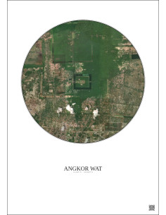 Angkor Wat Satellite View Poster 5km Color | Gravura – Light background 2
