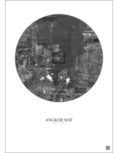 Angkor Wat Satellite View Poster 5km B&W | Gravura – Light background 2