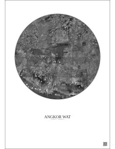 Angkor Wat Satellite View Poster 20km B&W | Gravura – Light background 2