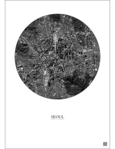 Seoul Satellite View Poster 2.5km B&W | Gravura – Light background 2