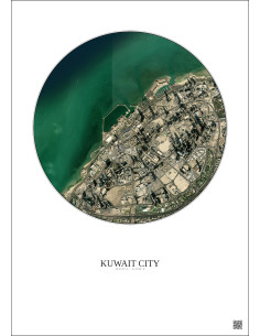 Kuwait City Satellite View Poster 2.5km Color | Gravura – Light background 2