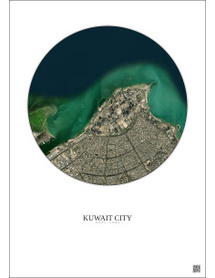 Kuwait City Satellite View Poster 6km Color | Gravura – Light background 2