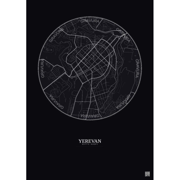 Yerevan City Map Poster 2.5km | Gravura – Dark background