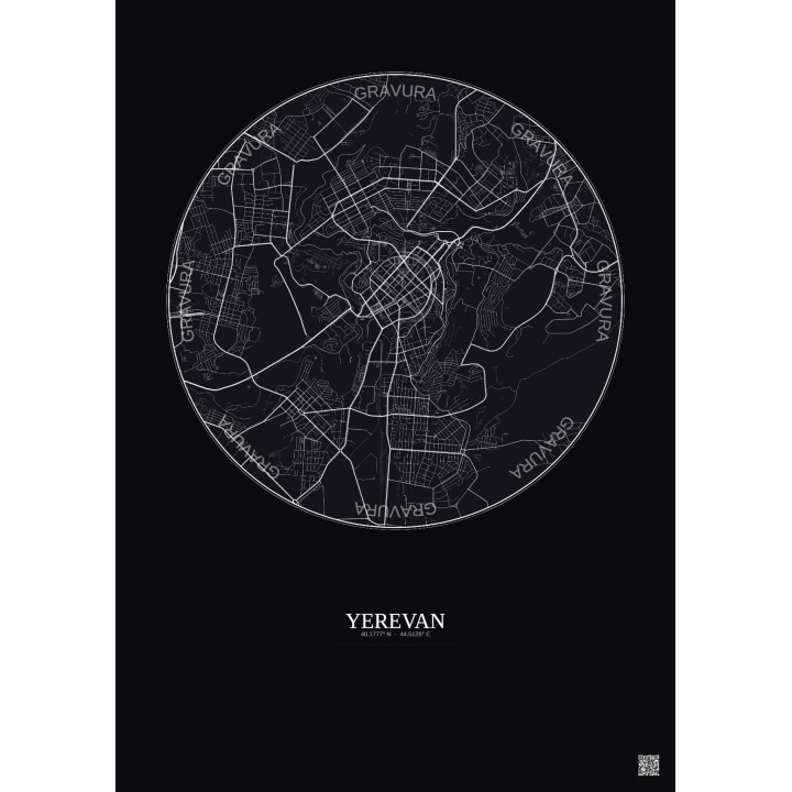 Affiche Yerevan – Poster carte de ville 6km | Gravura – Fond foncé