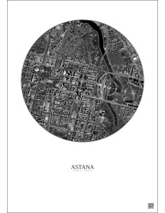 Affiche Astana – Poster vue satellite 2.5km N&B | Gravura – Fond clair 2