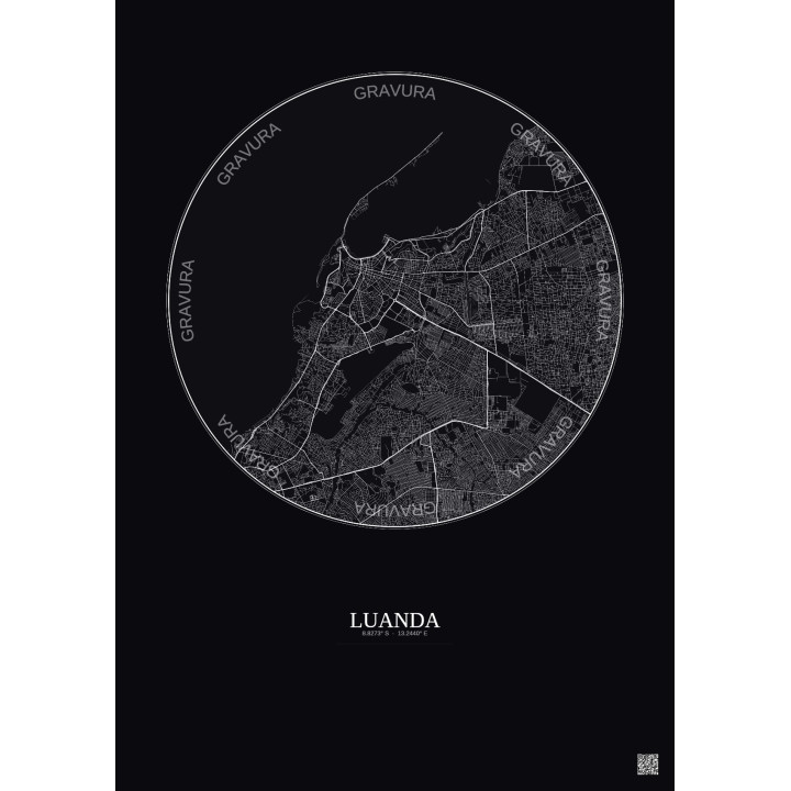 Affiche Luanda – Poster carte de ville 10km | Gravura – Fond foncé