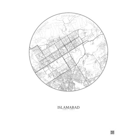 Affiche Islamabad – Poster carte de ville 10km | Gravura – Fond clair