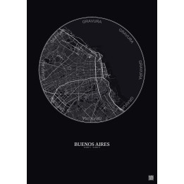 Buenos Aires City Map Poster 10km | Gravura – Dark background