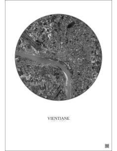 Affiche Vientiane – Poster vue satellite 6km N&B | Gravura – Fond clair