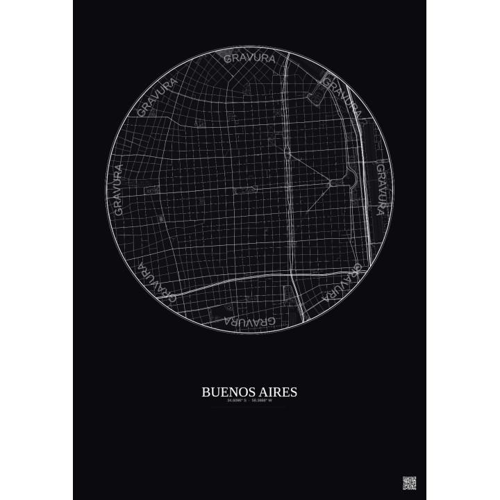 Affiche Buenos Aires – Poster carte de ville 2.5km | Gravura – Fond foncé