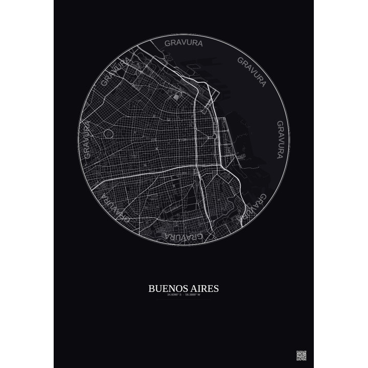 Affiche Buenos Aires – Poster carte de ville 6km | Gravura – Fond foncé