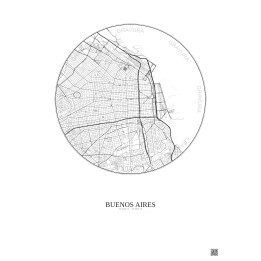 Affiche Buenos Aires – Poster carte de ville 6km | Gravura – Fond clair