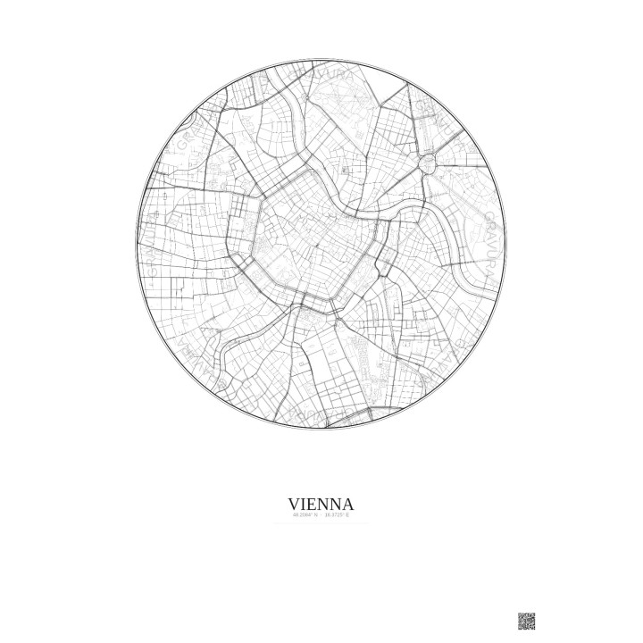 Vienna City Map Poster 2.5km | Gravura – Light background