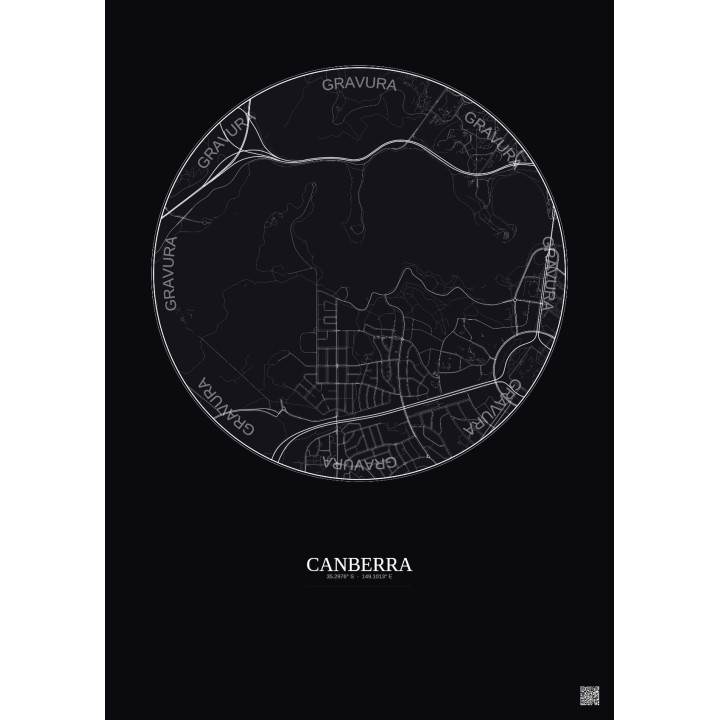 Affiche Canberra – Poster carte de ville 2.5km | Gravura – Fond foncé