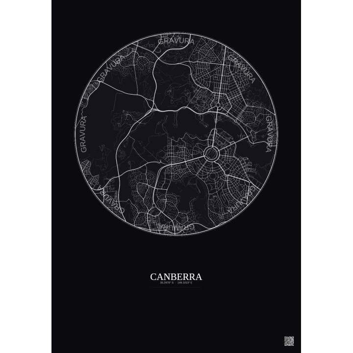 Canberra City Map Poster 6km | Gravura – Dark background