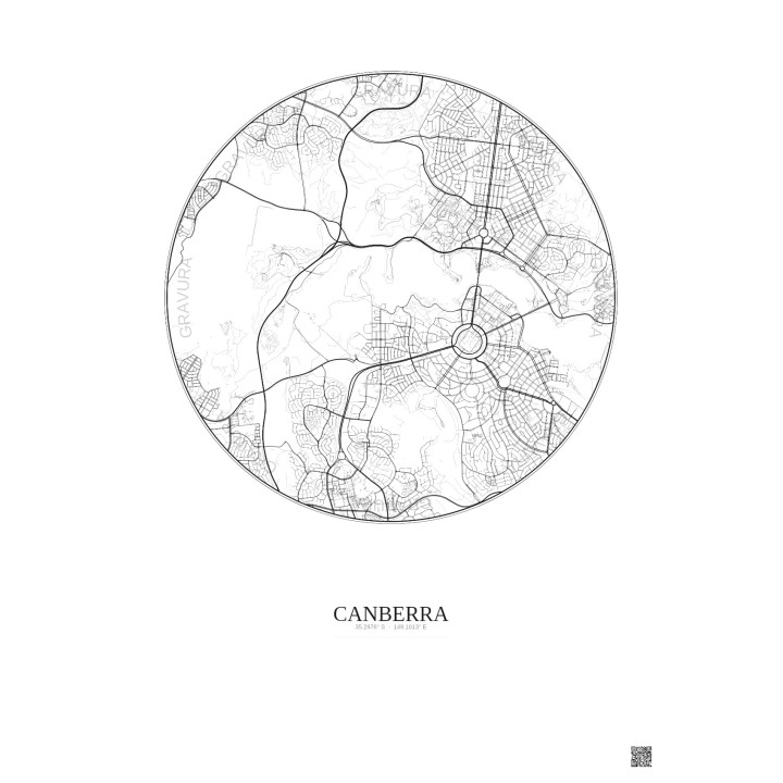 Canberra City Map Poster 6km | Gravura – Light background