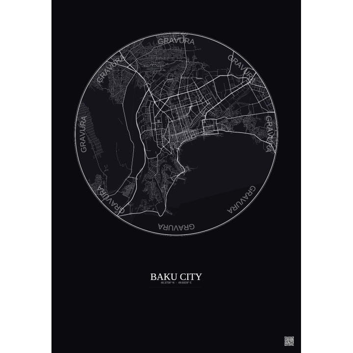 Baku City City Map Poster 10km | Gravura – Dark background