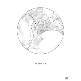 Affiche Baku City – Poster carte de ville 10km | Gravura – Fond clair