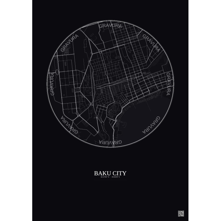 Affiche Baku City – Poster carte de ville 2.5km | Gravura – Fond foncé