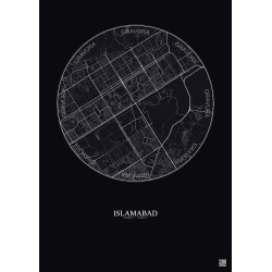 Affiche Islamabad – Poster carte de ville 6km | Gravura – Fond foncé