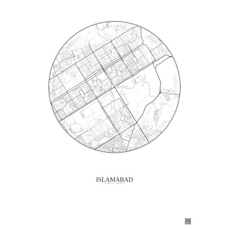 Affiche Islamabad – Poster carte de ville 6km | Gravura – Fond clair