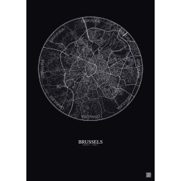 Affiche Brussels – Poster carte de ville 10km | Gravura – Fond foncé
