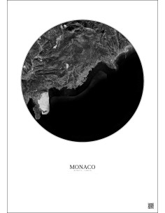 Affiche Monaco – Poster vue satellite 10km N&B | Gravura – Fond clair 2