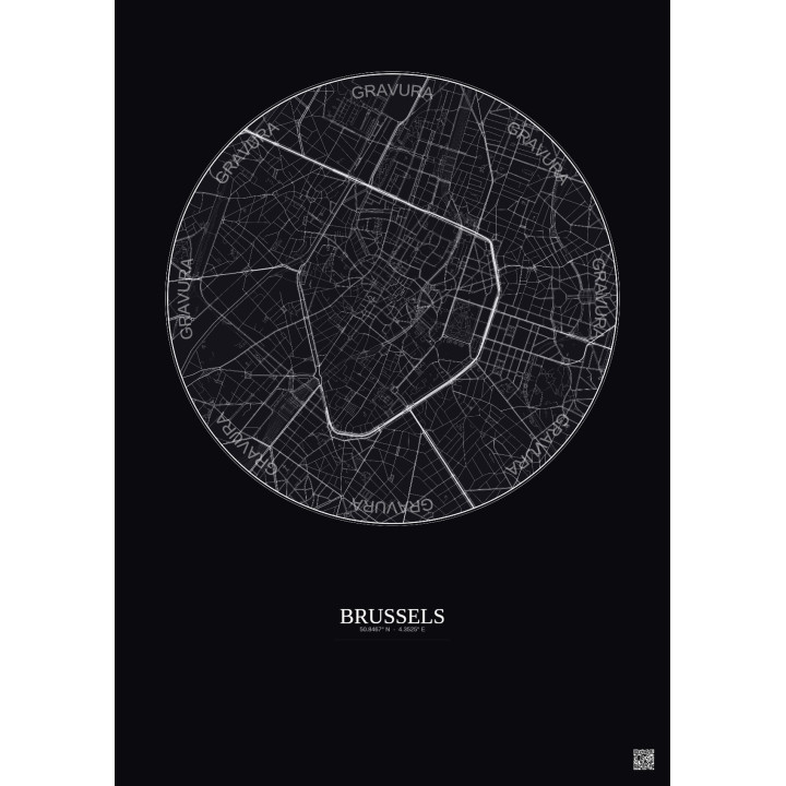 Affiche Brussels – Poster carte de ville 2.5km | Gravura – Fond foncé