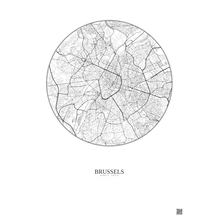 Brussels City Map Poster 6km | Gravura – Light background