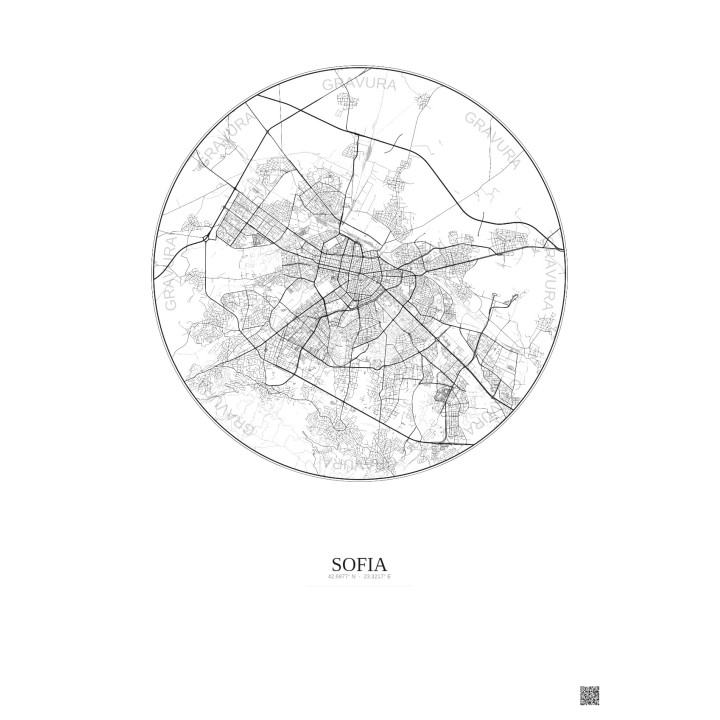 Affiche Sofia – Poster carte de ville 10km | Gravura – Fond clair