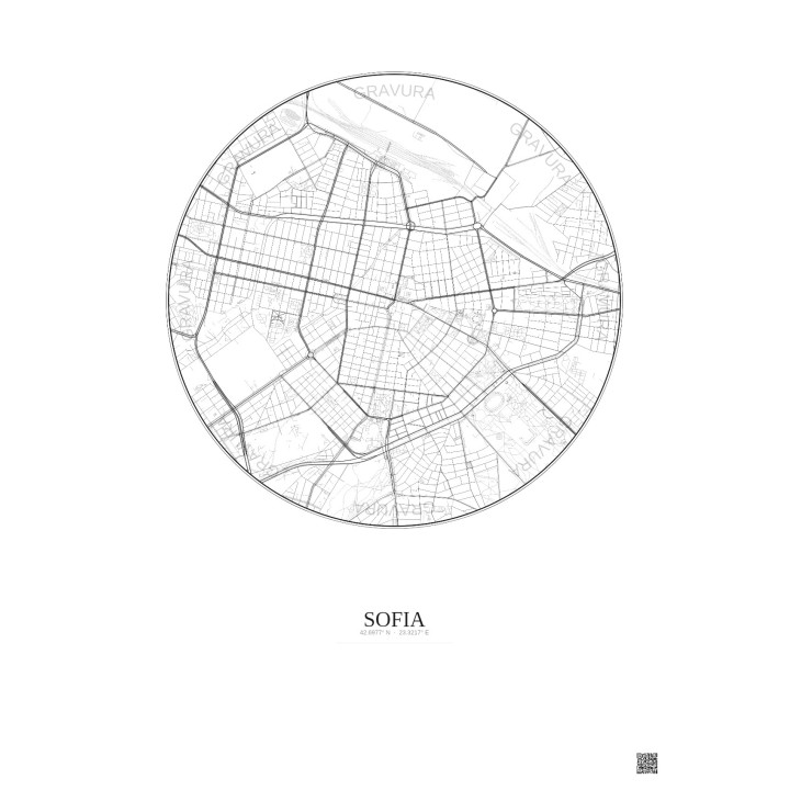 Affiche Sofia – Poster carte de ville 2.5km | Gravura – Fond clair