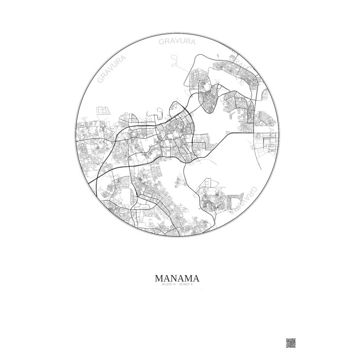 Affiche Manama – Poster carte de ville 10km | Gravura – Fond clair