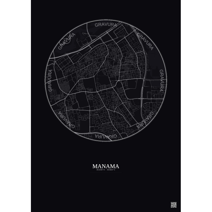 Affiche Manama – Poster carte de ville 2.5km | Gravura – Fond foncé