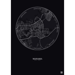 Affiche Manama – Poster carte de ville 6km | Gravura – Fond foncé