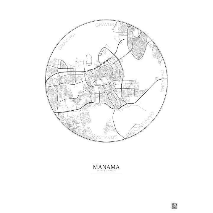 Affiche Manama – Poster carte de ville 6km | Gravura – Fond clair