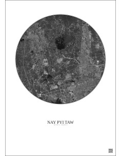 Affiche Nay Pyi Taw – Poster vue satellite 10km N&B | Gravura – Fond clair 2