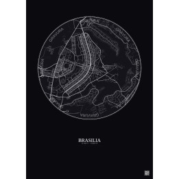Affiche Brasilia – Poster carte de ville 10km | Gravura – Fond foncé