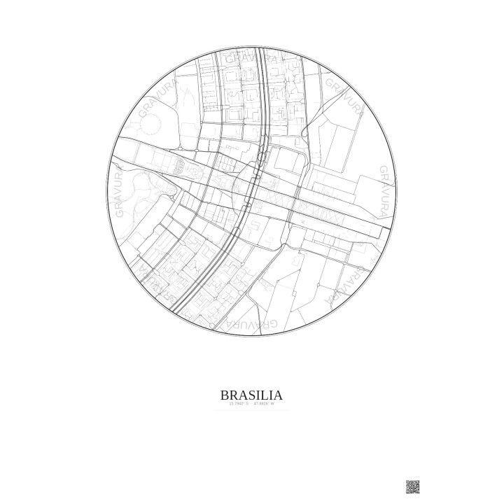 Affiche Brasilia – Poster carte de ville 2.5km | Gravura – Fond clair