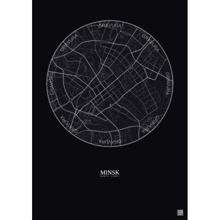 Affiche Minsk – Poster carte de ville 2.5km | Gravura – Fond foncé