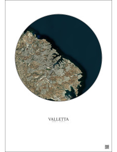 Valletta Satellite View Poster 10km Color | Gravura – Light background 2