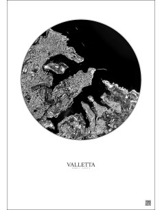 Valletta Satellite View Poster 2.5km B&W | Gravura – Light background 2