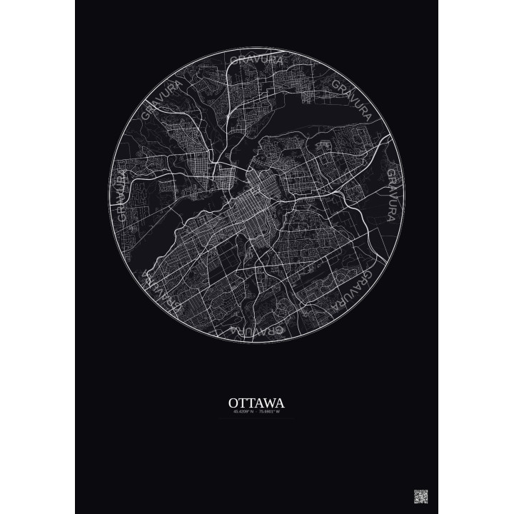 Affiche Ottawa – Poster carte de ville 10km | Gravura – Fond foncé
