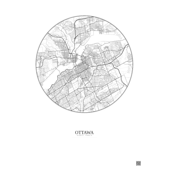 Ottawa City Map Poster 10km | Gravura – Light background
