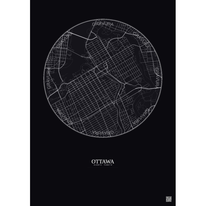 Ottawa City Map Poster 2.5km | Gravura – Dark background