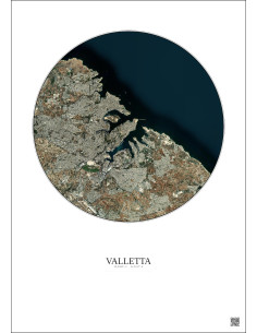 Affiche Valletta – Poster vue satellite 6km Couleur | Gravura – Fond clair 2
