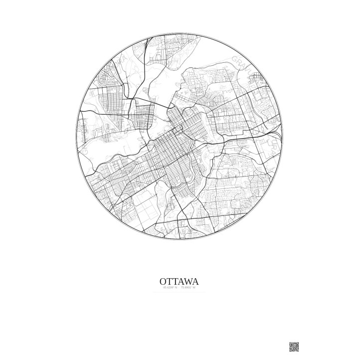 Affiche Ottawa – Poster carte de ville 6km | Gravura – Fond clair
