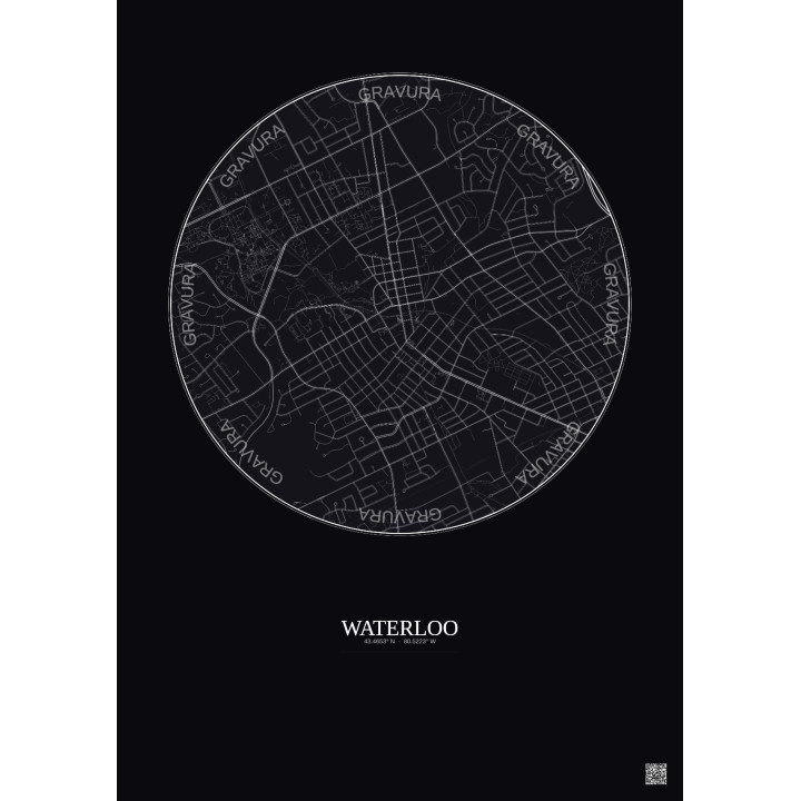 Affiche Waterloo – Poster carte de ville 2.5km | Gravura – Fond foncé