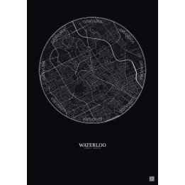 Affiche Waterloo – Poster carte de ville 5km | Gravura – Fond foncé